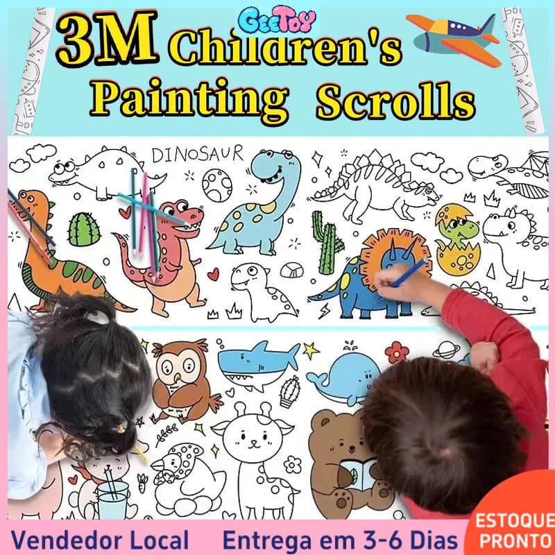 Papel para Pintura 3metro em Rolo, Desenho DIY Infantil, Adesivos Grafite e Brinquedo de Arte