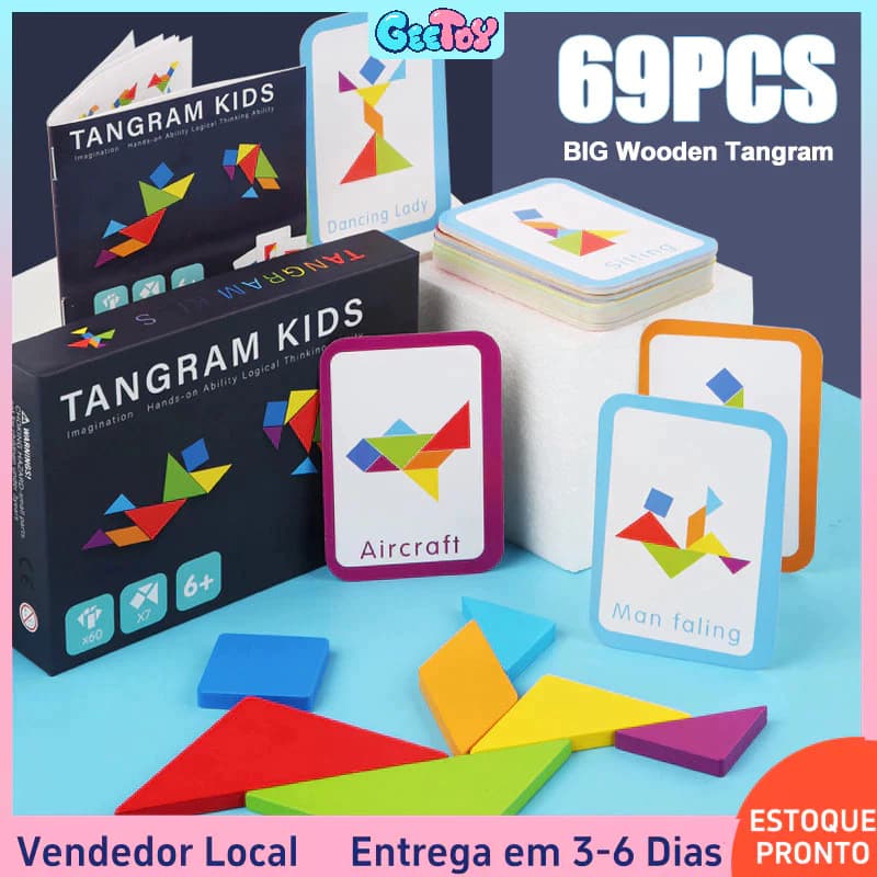 69 Pçs De Madeira Tangram Jigsaw Jogo De Tabuleiro Aprendizagem Geometria Matemática E A Habilidade Cognitiva B