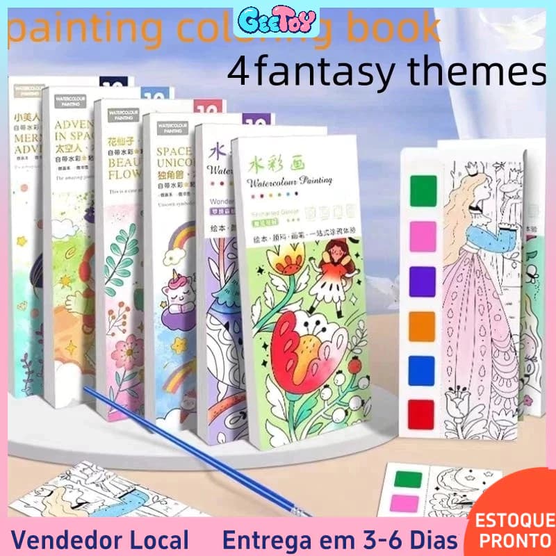 Kit de Livro de Colorir com 12 Folhas de Aquarela Portátil, Inclui Pincel e Livro de Colorir Graffiti