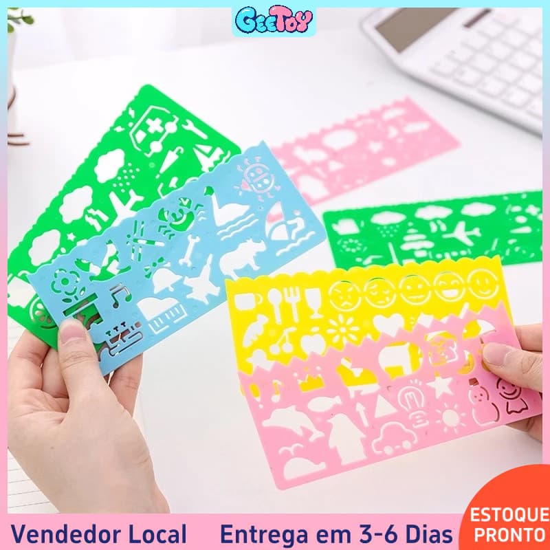 4 Peças de Quadro para Desenho com Régua de Plástico - Brinquedo Educativo para Arte e Pintura Infantil