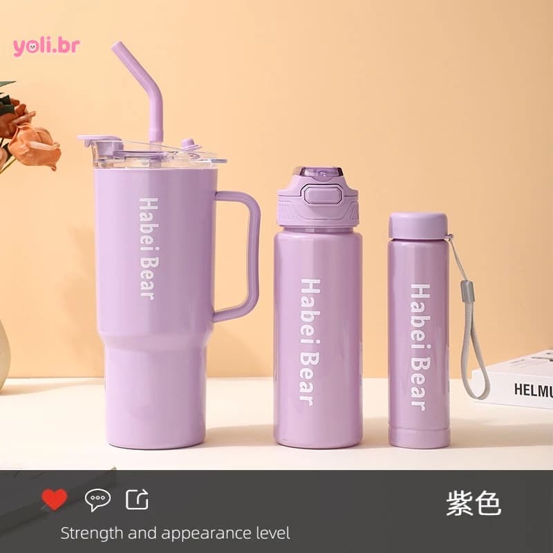 Kit 3 Garrafa Copo Tendência Agua Squeeze Com Adesivos Lembretes beber Agua - Envio imediato