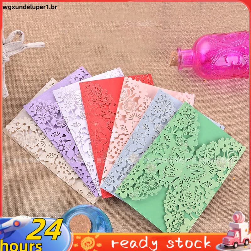 10Pcs/Set Delicadas Borboletas Esculpidas Românticas Convites De Festa De Casamento Envelope
