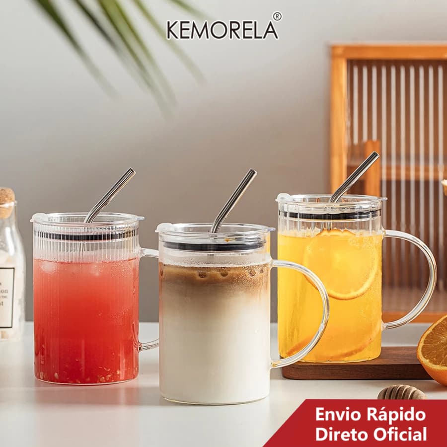 Copo De Vidro Transparente , Grande Com Tampa E Alça 1000ml Canudo , Caneca Doméstica Para Uso Em Escritório Doméstico ,