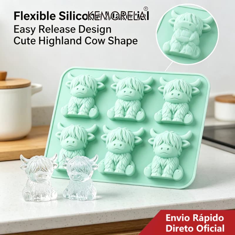 Molde De Silicone Super Fofo Com Design De Vaca Highland De 6 Grades , Fácil De Desmoldar , Para Fazer Cubos De Gelo 3D-