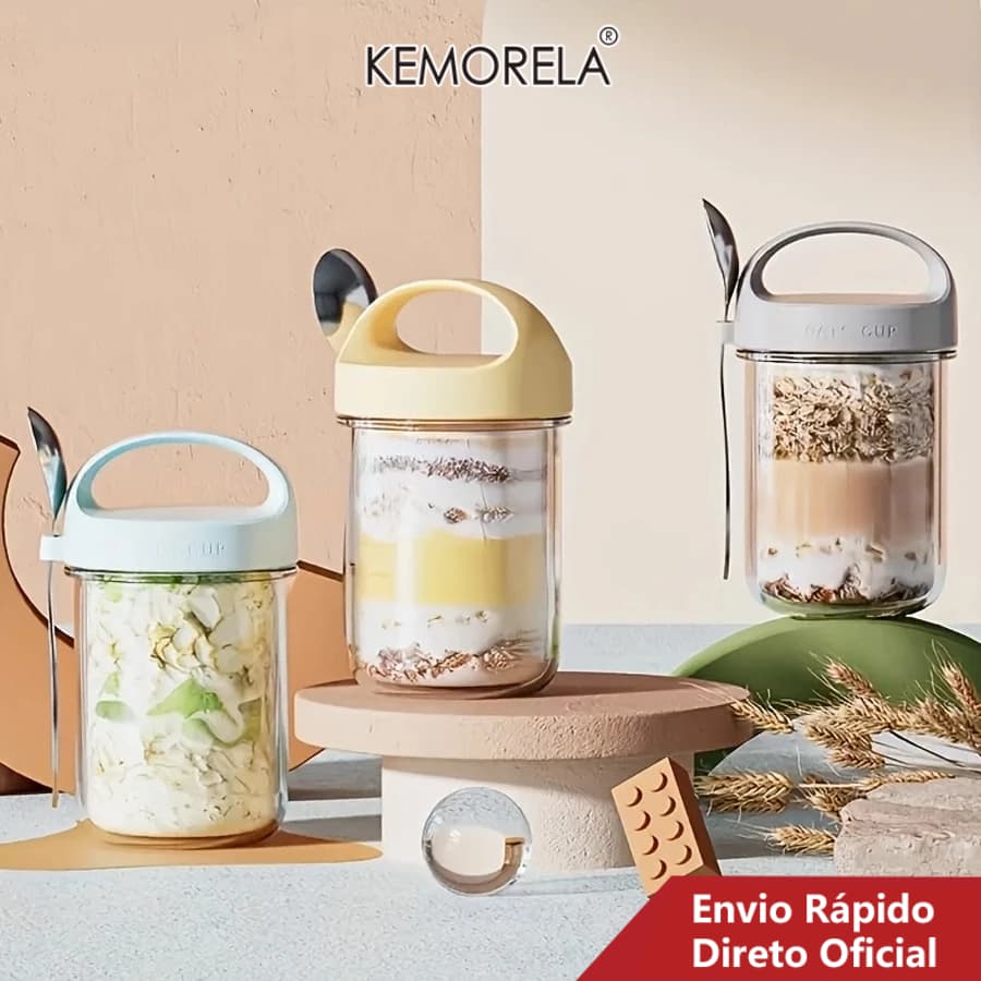 KEMORELA 1 Unidade De Vidro Versátil Para Aveia E Iogurte Durante A Noite Com Colher , Potes De Café Da Manhã Cereais ,