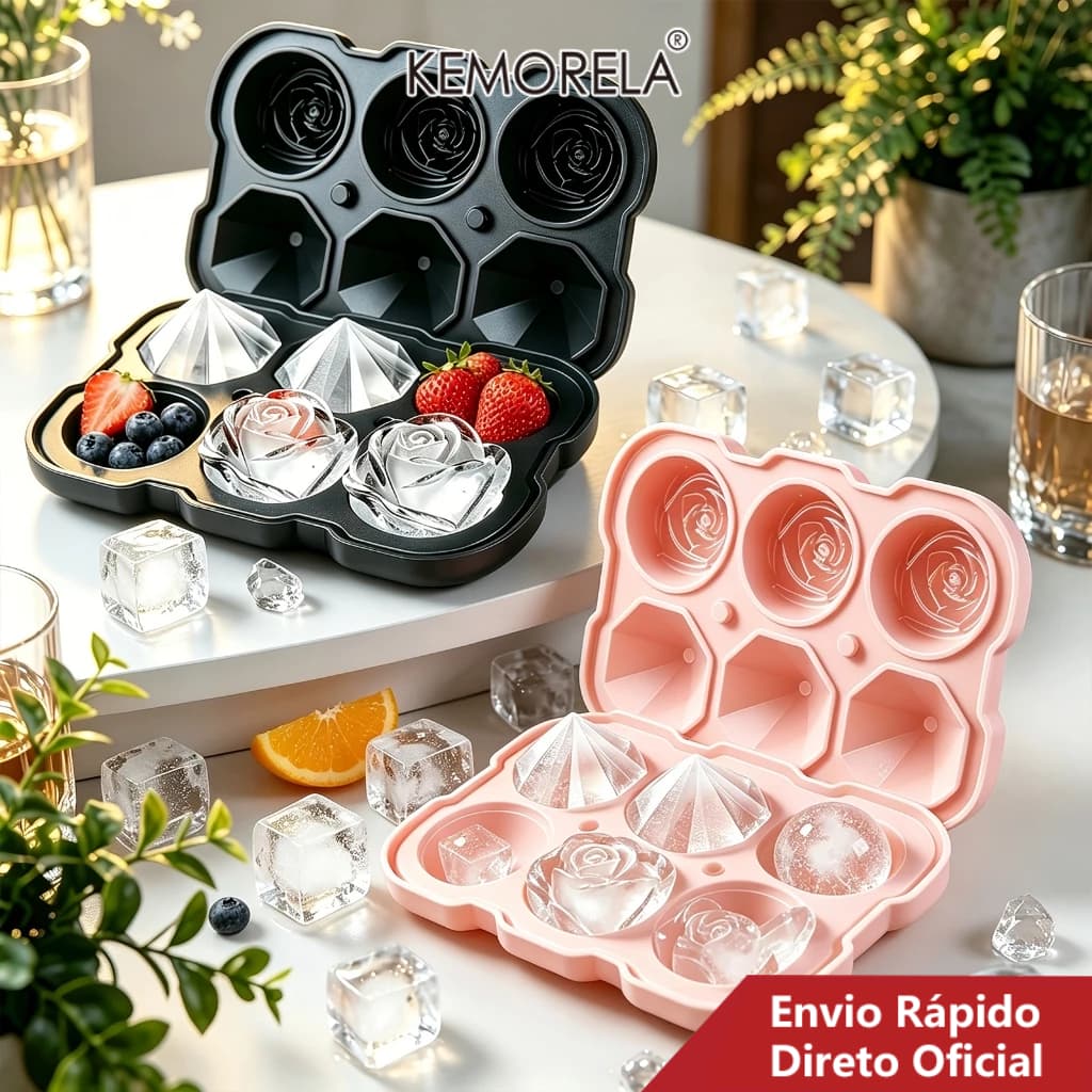 1 Unidade , Conjunto De Molde De Gelo De Silicone De 3 Rosas E 3 Diamantes Com Tampa-Bandeja Grande De Cubos , Fabricant