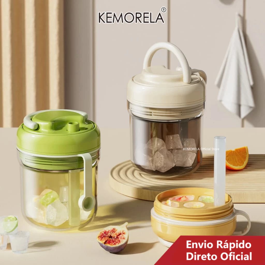 Xícaras De Café Gelado Com Tampas , Garrafa De Cubo De Gelo 2 Em 1 Canudo , Pressione Para Liberar Molde Alça Ir Freezer