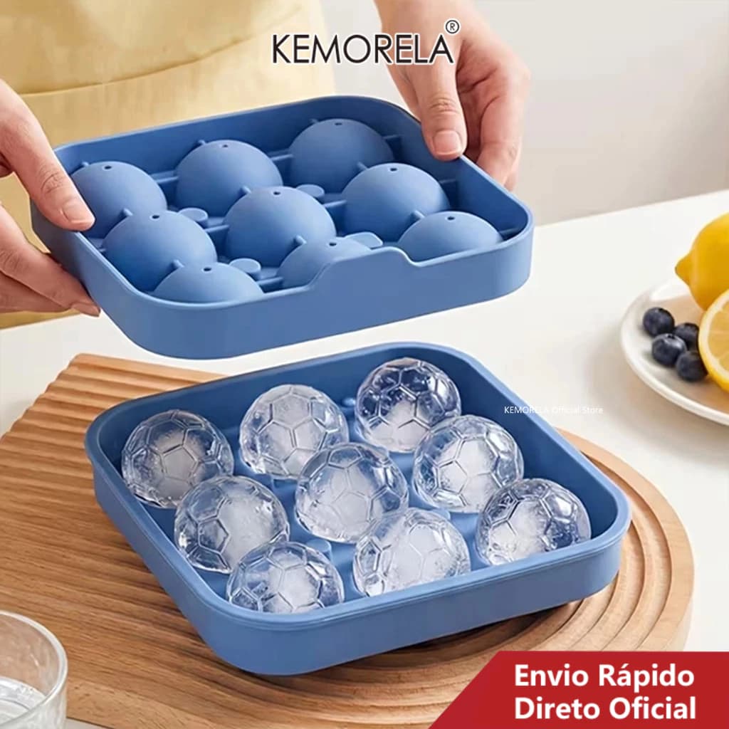 Cubo De Bola De Futebol De Silicone De 9 Furos Com Tampa-Molde Redondo Gelo Para Uísque , Coquetéis E Bebidas De Festa-F