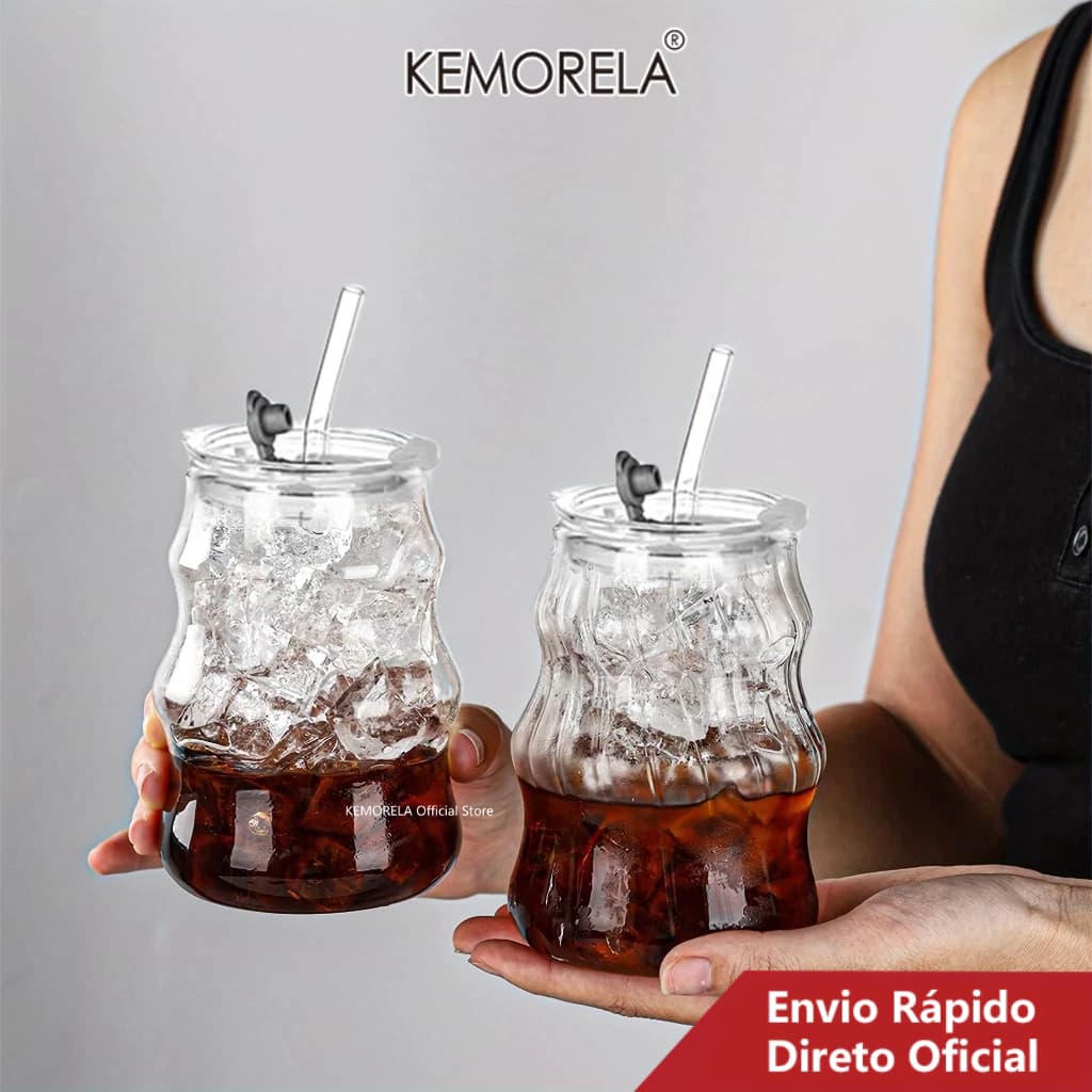Copos Com Canudo De Vidro E Tampa , Conjunto De 18 Onças , Coquetel Bebidas Bolhas Onduladas Café Gelado Cerveja , Ideal