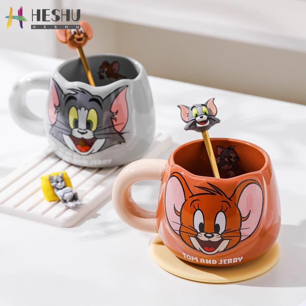[Frete grátis] Copo de água Garrafa de água Copo Caneca Xícara de café Xícara de café de cerâmica Caneca de gato e rato