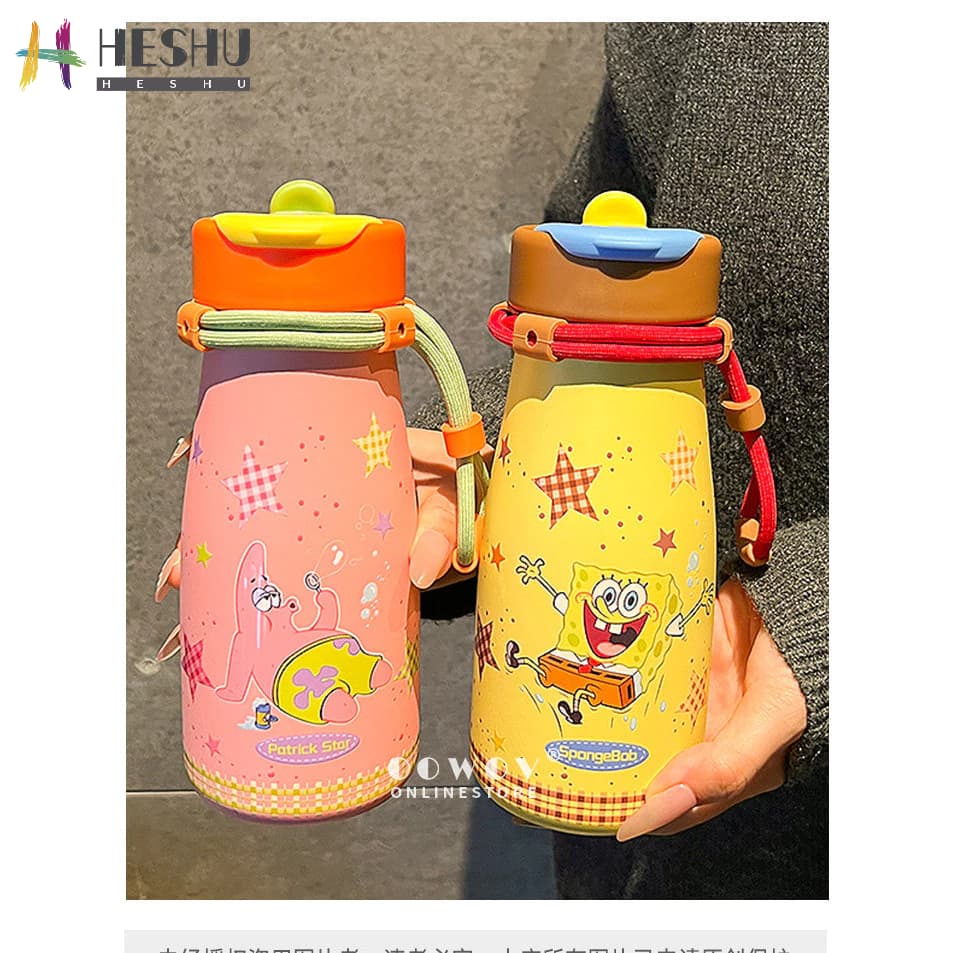 [Frete grátis] Copo de água Copo térmico Copo de café Copo de palha Bonito desenho animado Copo de água Bob Esponja Calç