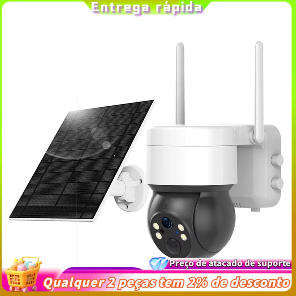 Câmera Solar Inteligente 4G PTZ 3MP Tuya WiFi Câmeras De Vigilância Com Painel Detecção Humana 32G
