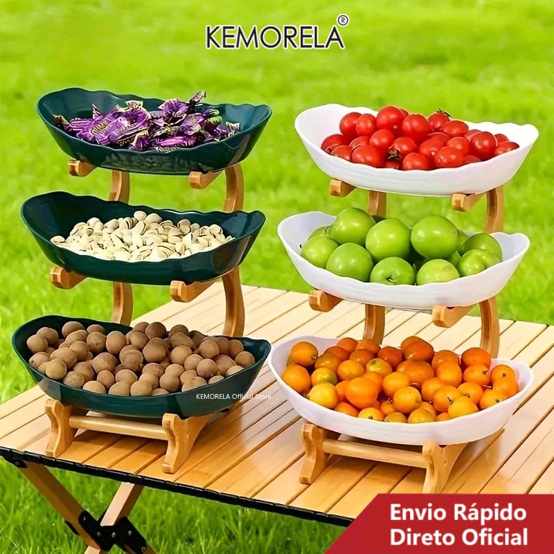 Cesta De Frutas De 2/3 Camadas De Bancada De Cozinha , Tigela Plástico , Conjunto De Grande Capacidade Com Suporte (Bran
