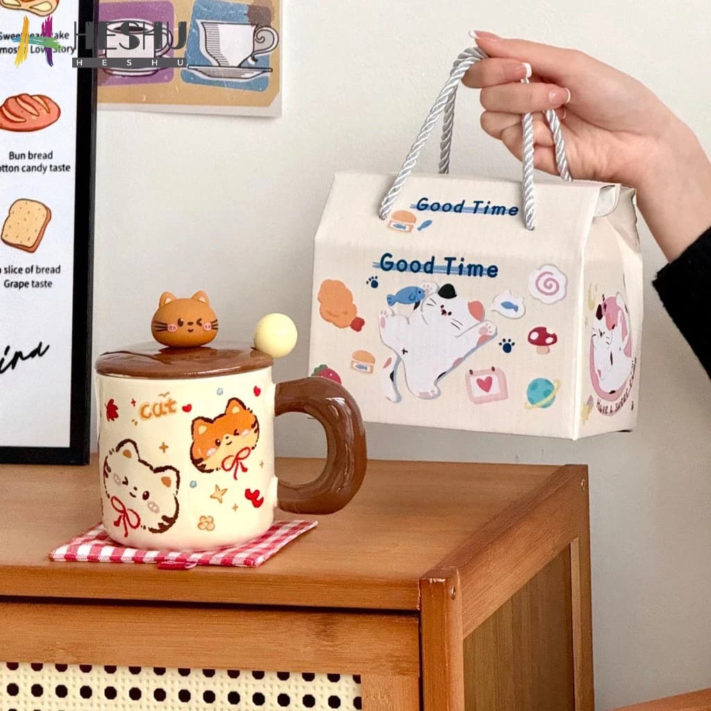 [Estoque pronto + frete grátis] Copo de água Copo térmico Caneca térmica Xícara de café Copo de cerâmica Menina Coração