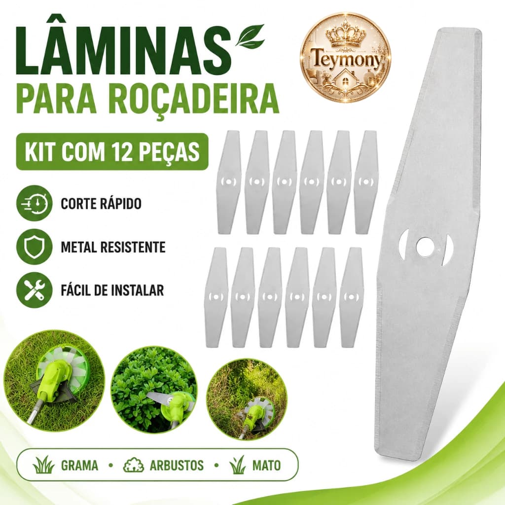 Kit 12 Lâminas de Reposição para Cortador de Grama Aparador e Capinador
