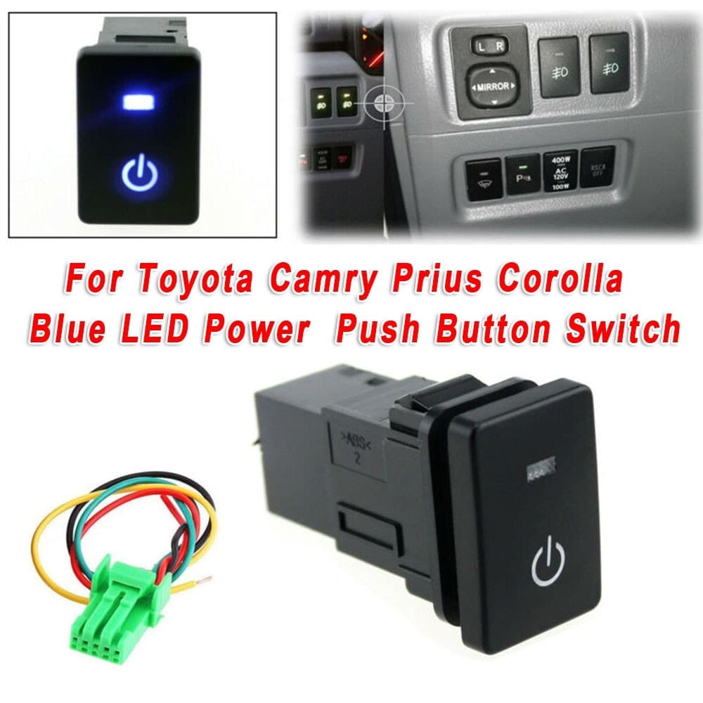 ⭐ Interruptor De Botão De Pressão De Luzes De Alimentação LED Azul Para Toyota Camry Prius Corolla [kn