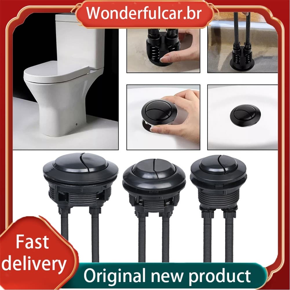 [WDFU] Botão De Descarga De Vaso Sanitário Preto 38/48/58mm Reparação De Tanque Duplo Cabeça Redonda Banheiro