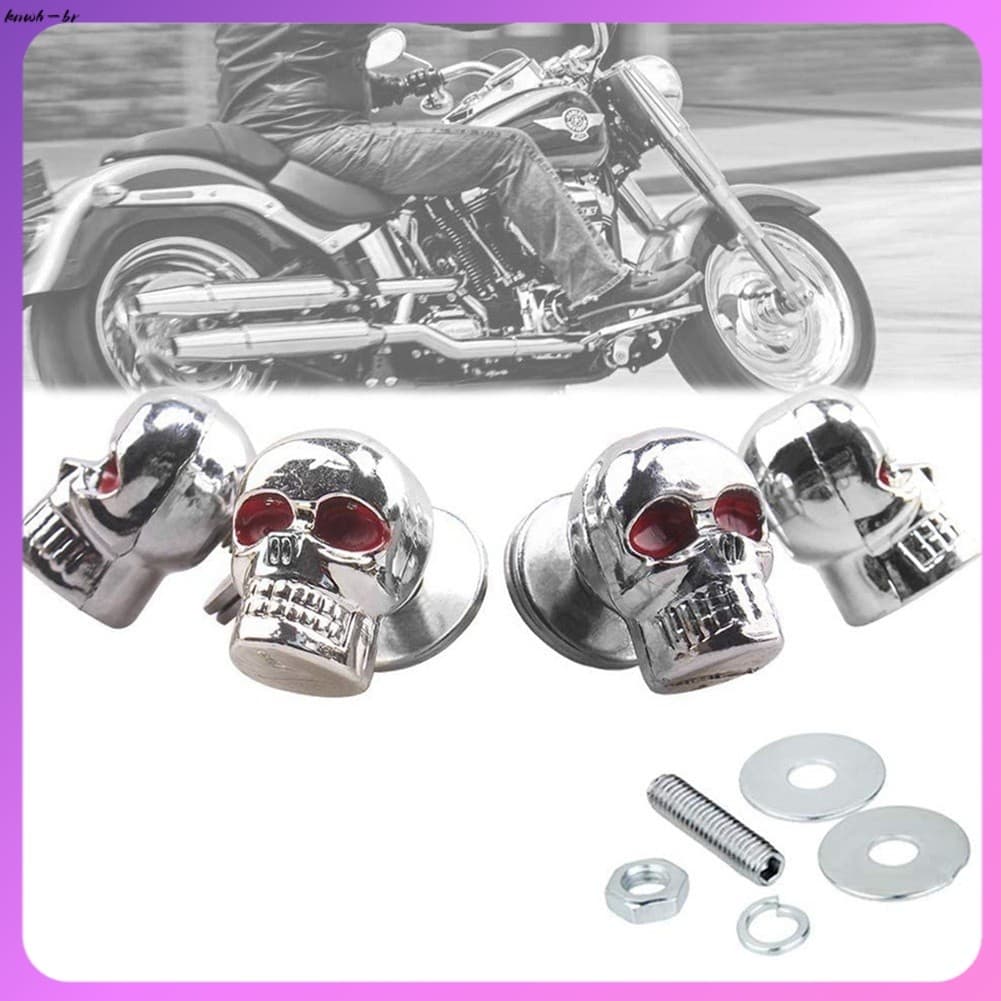 ⭐ oww-br 2 Pçs Crânio Placa De Licença Quadro Parafusos Prendedor Tampa Motocicleta