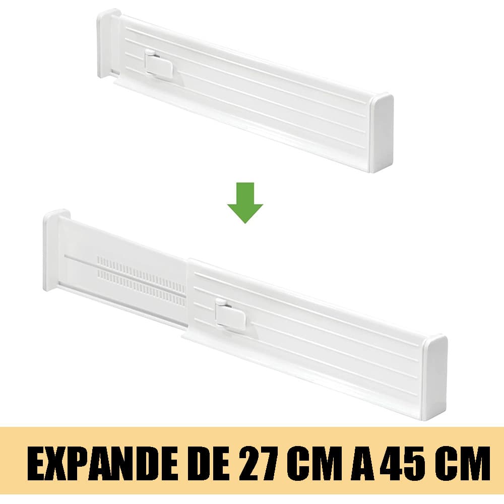 Divisor de gaveta branco pacote de 2 peças, ajustável 27-45 cm, travamento estável, adequado para utensílios de mesa, ar