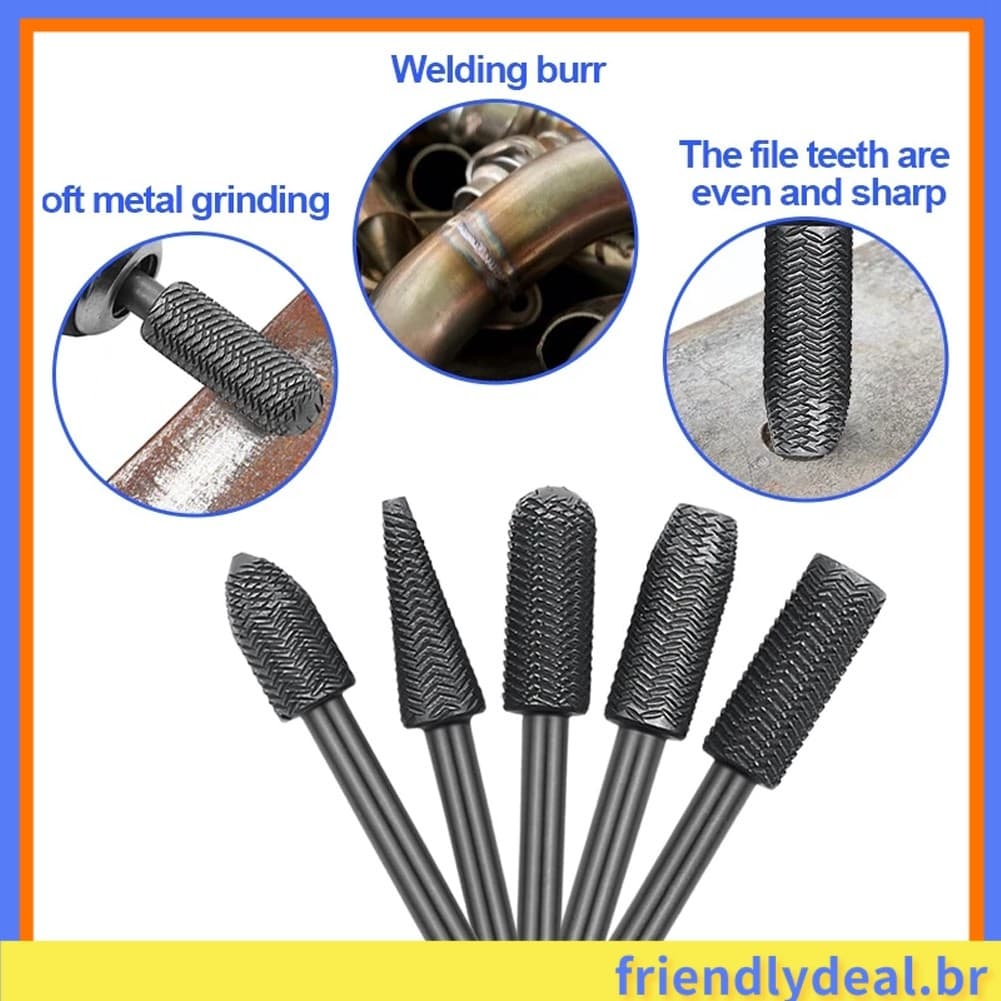[FRND] Conjunto De 5 Unidades De Arquivo De Raspa Rotativa , Roteador Aço , Rebarba De Moagem , Haste De 6 Mm , Ferramen