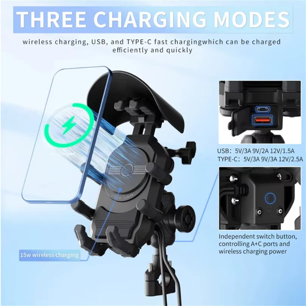 Carregador Sem Fio Rápido Suporte De Telefone Para Motocicleta Universal Guiador De 16 Mm-32
