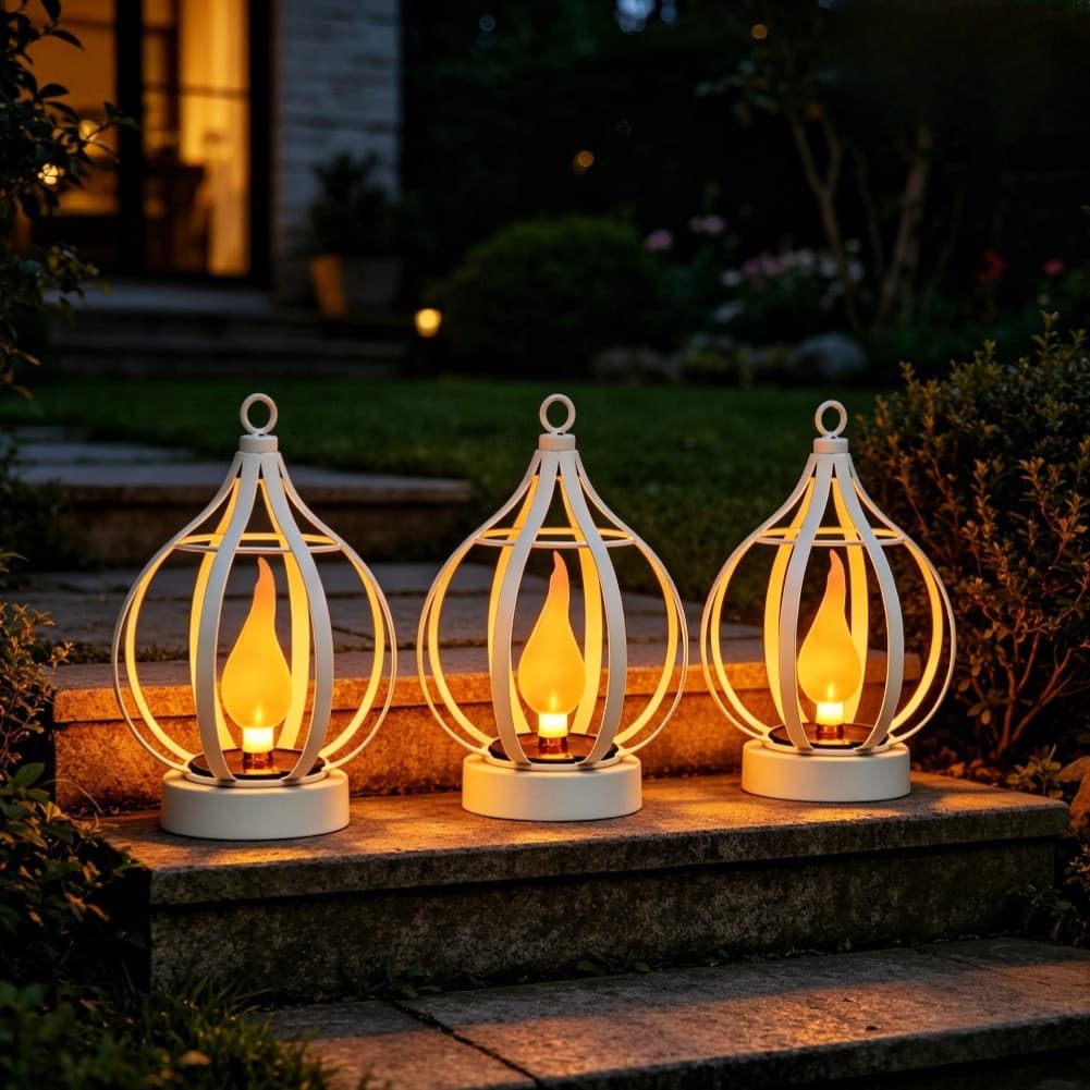 Lanterna Solar Elegante Ao Ar Livre Para Exterior : Chama Cintilante À Prova D'água Com Ganchos !