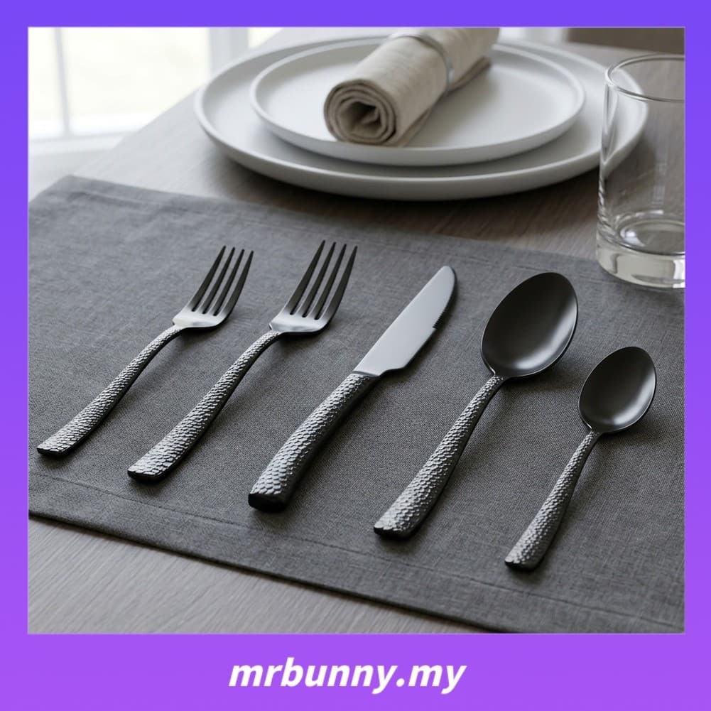 Conjunto De Talheres De Aço Inoxidável Banhado A Preto Com 5 Peças Kit De Utensílios Cabo Martelado