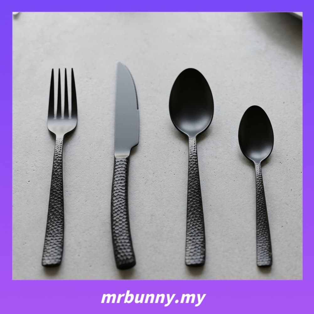 Conjunto De Talheres De Aço Inoxidável Com Cabo Martelado Preto Fosco , 4 Peças , Utensílios De Jantar