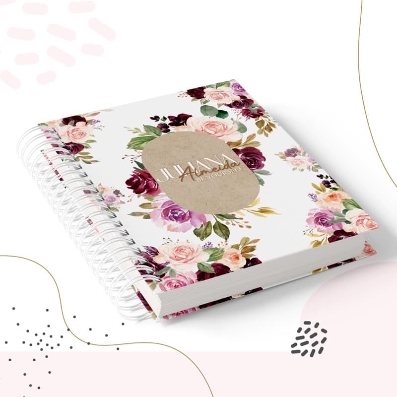 Caderno Floral rosas com nome na capa N18 Super luxo 2026 Flores