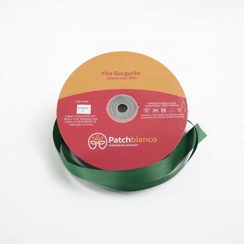 Fita de Gorgurão Verde Bandeira - 20mm - Rolo Com 50 Metros