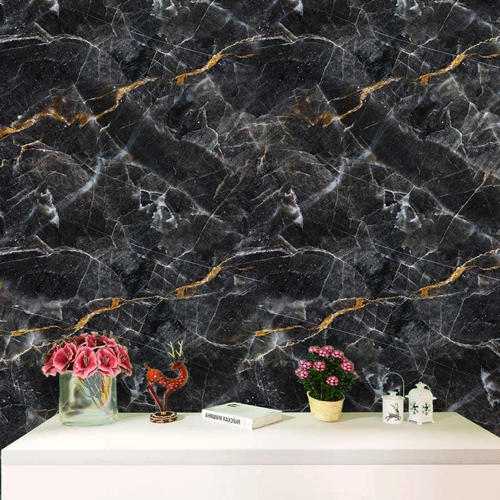 Papel de Parede de Mármore Preto e Dourado para Sala Cozinha Banheiro e Quarto - Produto Vinílico