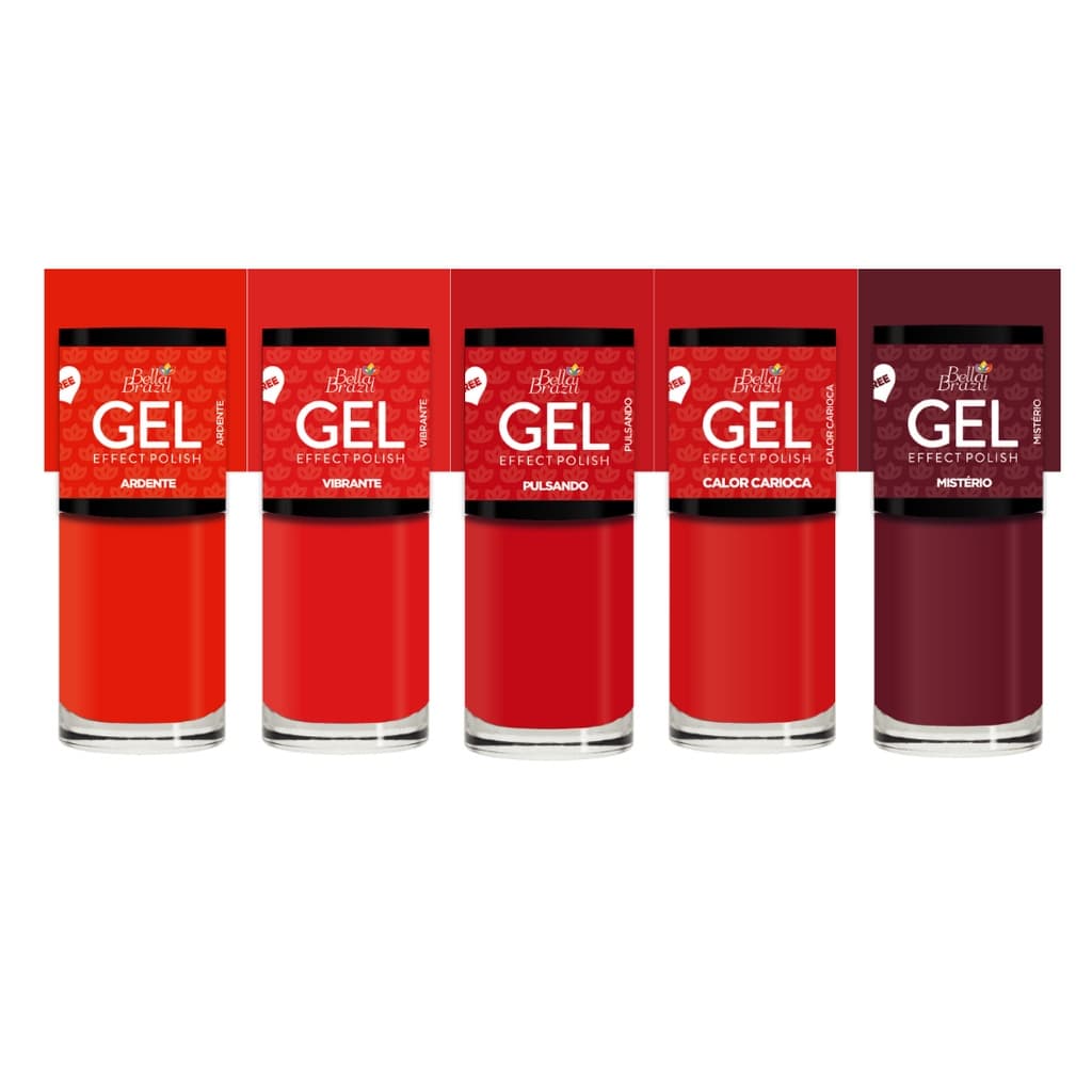 Bella Brazil Kit 5 Esmaltes Vermelhos Efeito Gel