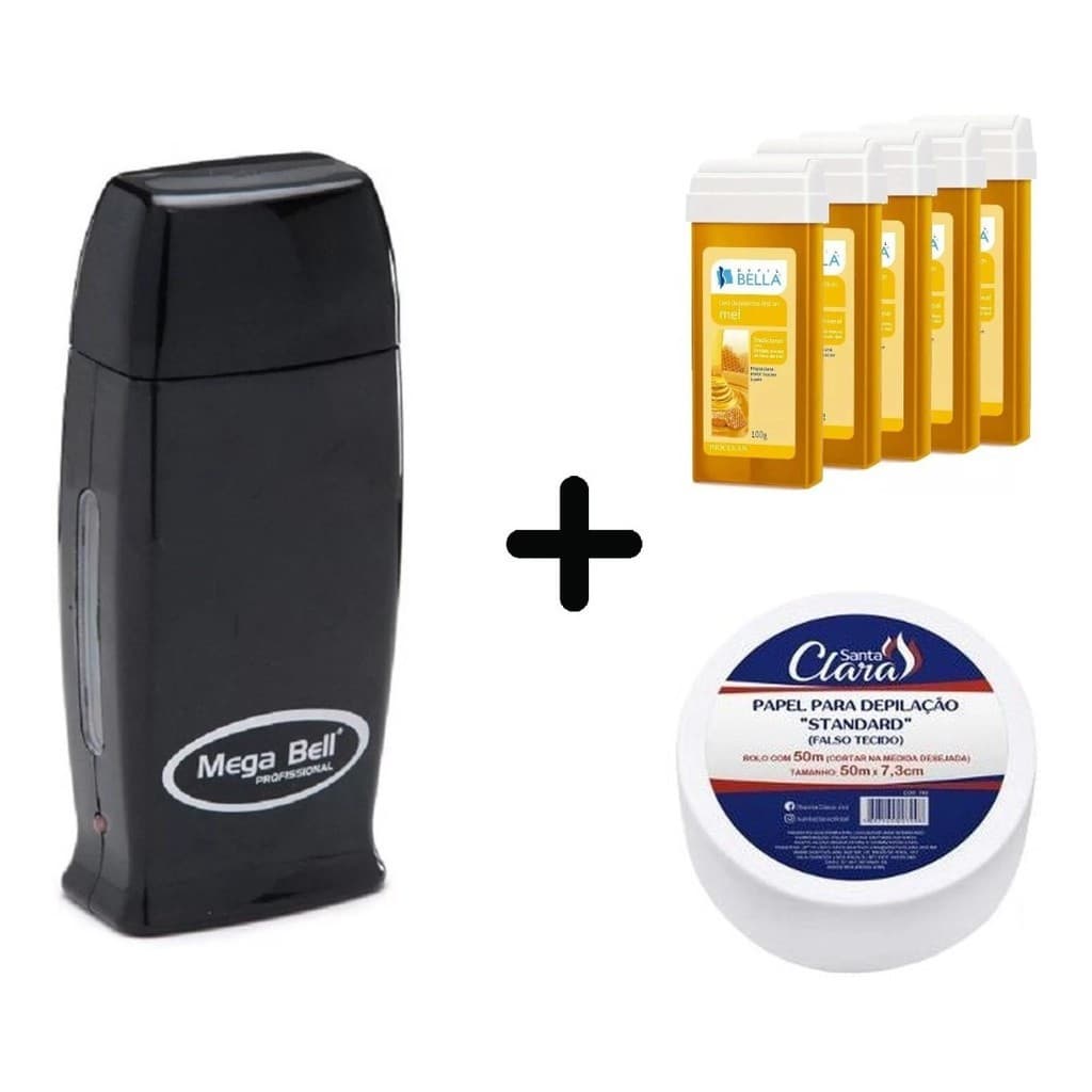 Roll On Mega Bell C/ 5 Ceras Refil Depil Bella + Papel Perlon