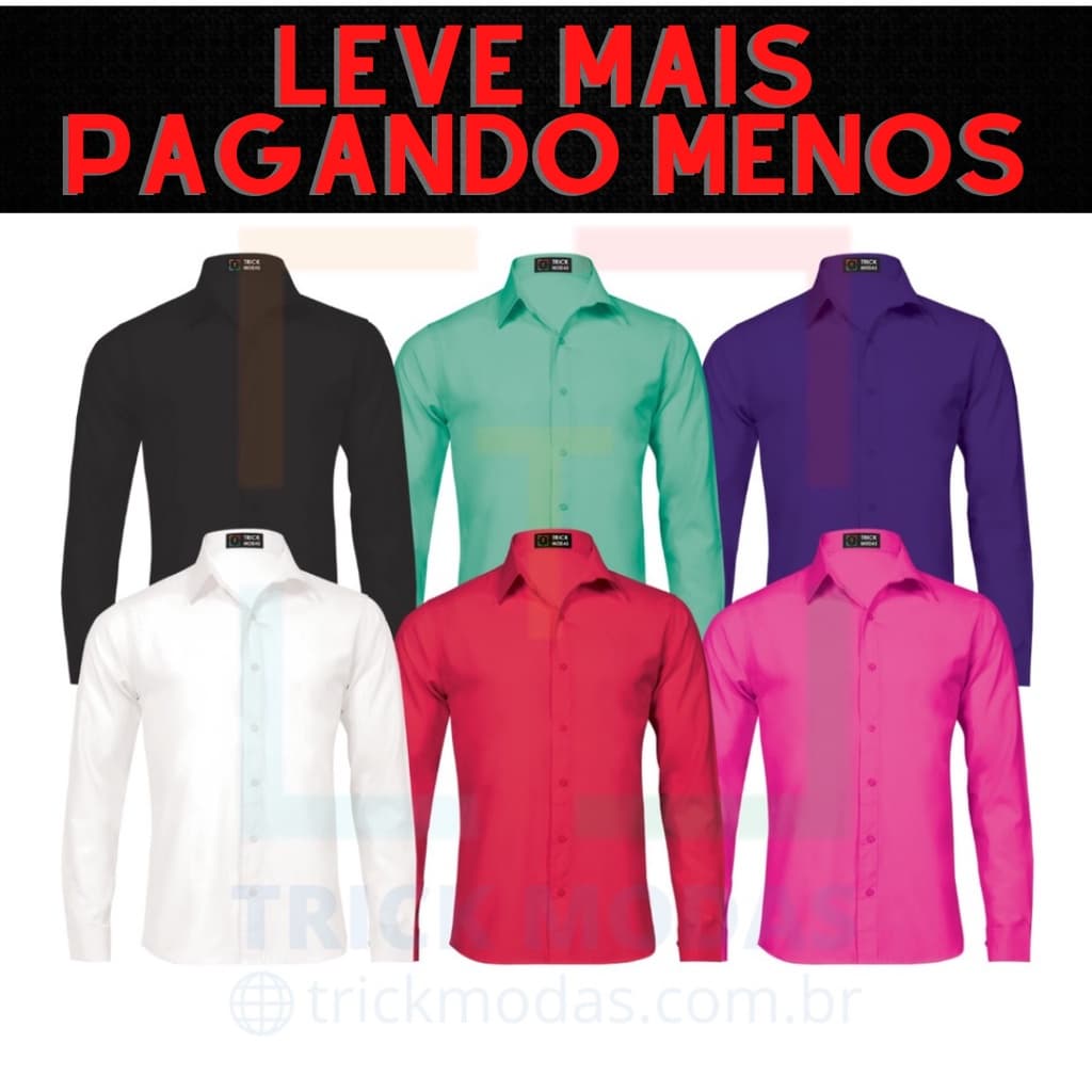 Kit 3 Camisa Social Masculina Varias Cores P ao G10 Manga Longa Promoção Plus Size