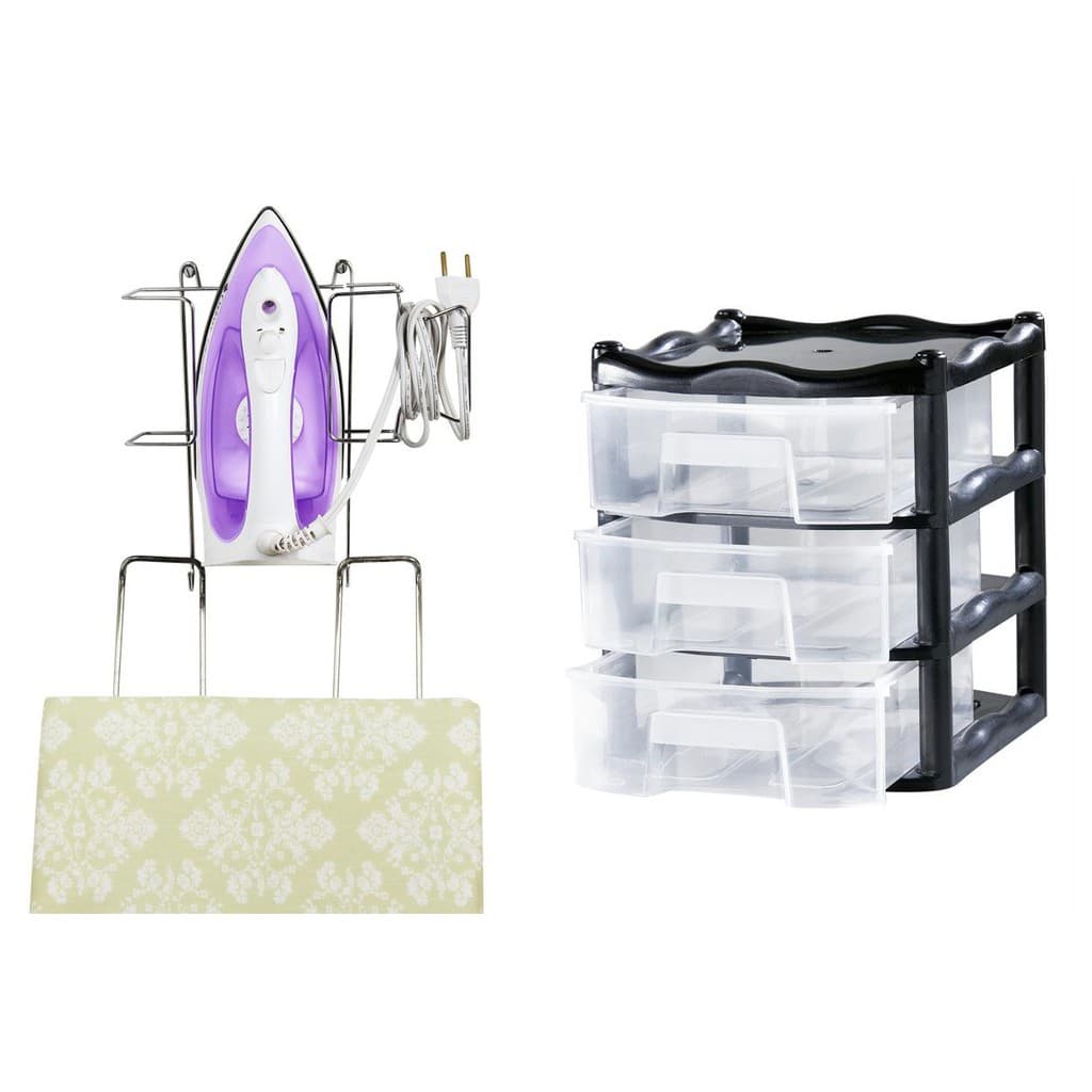 Organizador gaveteiro + suporte para tábua de passar e ferro de passar roupa kit 2 peças