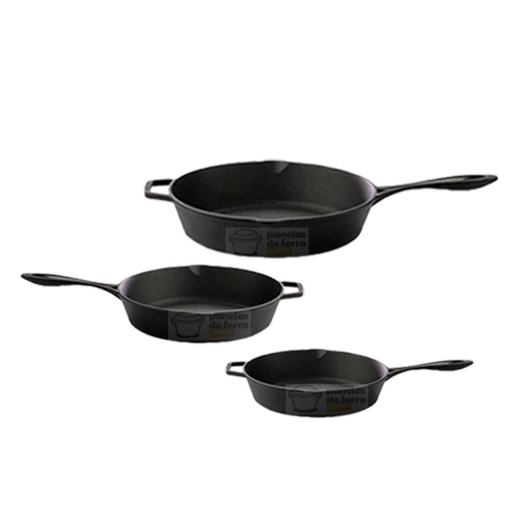 Kit 3 Frigideira Ferro Fundido Cabo Ferro Gourmet