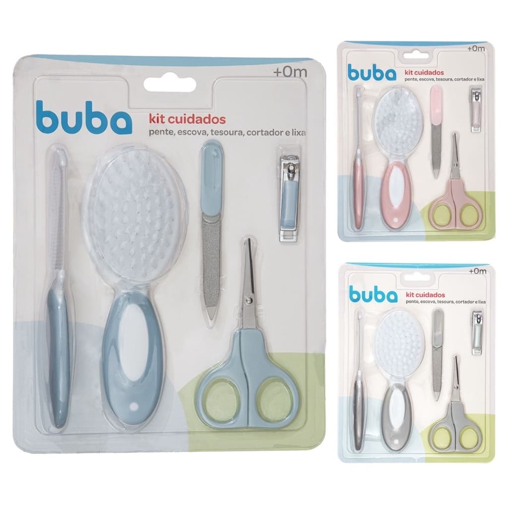 Kit Cuidados e Higiene Bebê Escova Pente Tesoura Cortador de Unhas e Lixa Buba