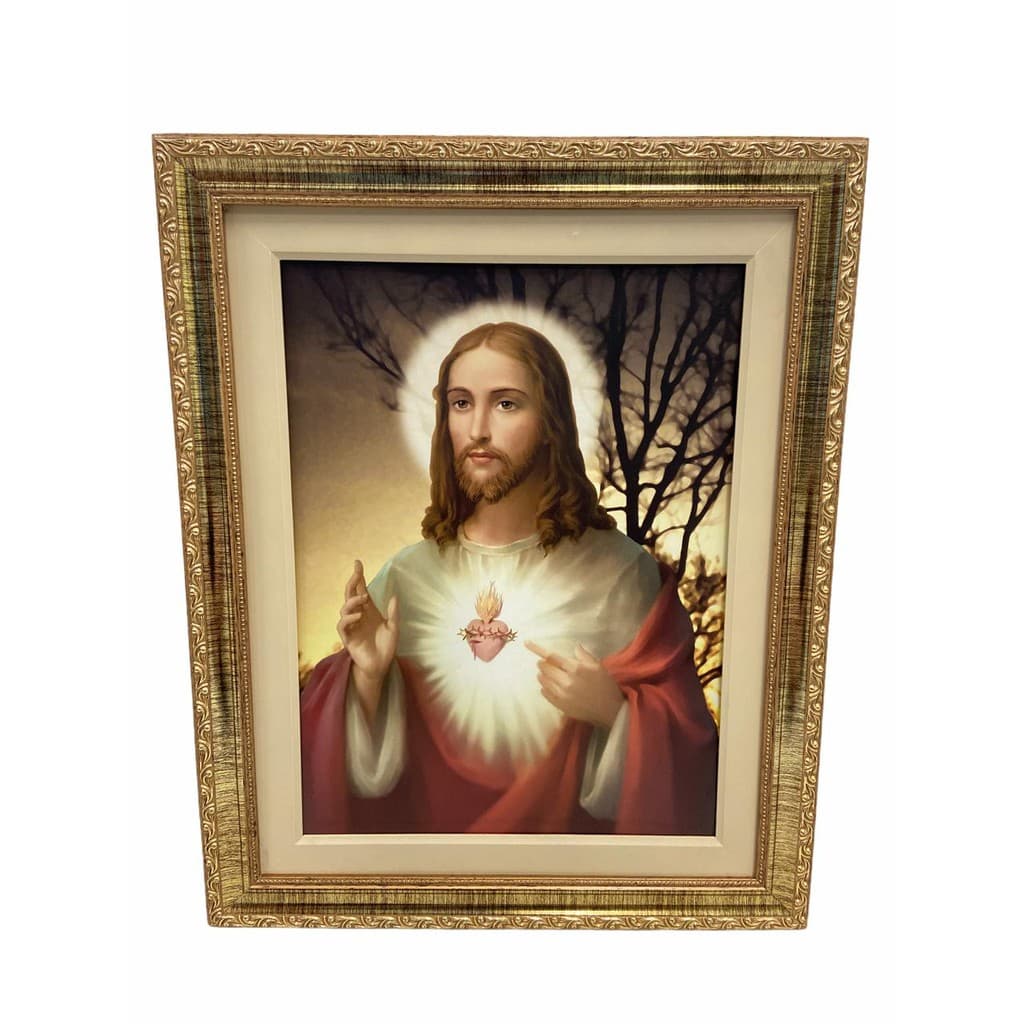 Quadro Sagrado Coração de Jesus  – 40x50 – Moldura Dourada-Quadro Resinado