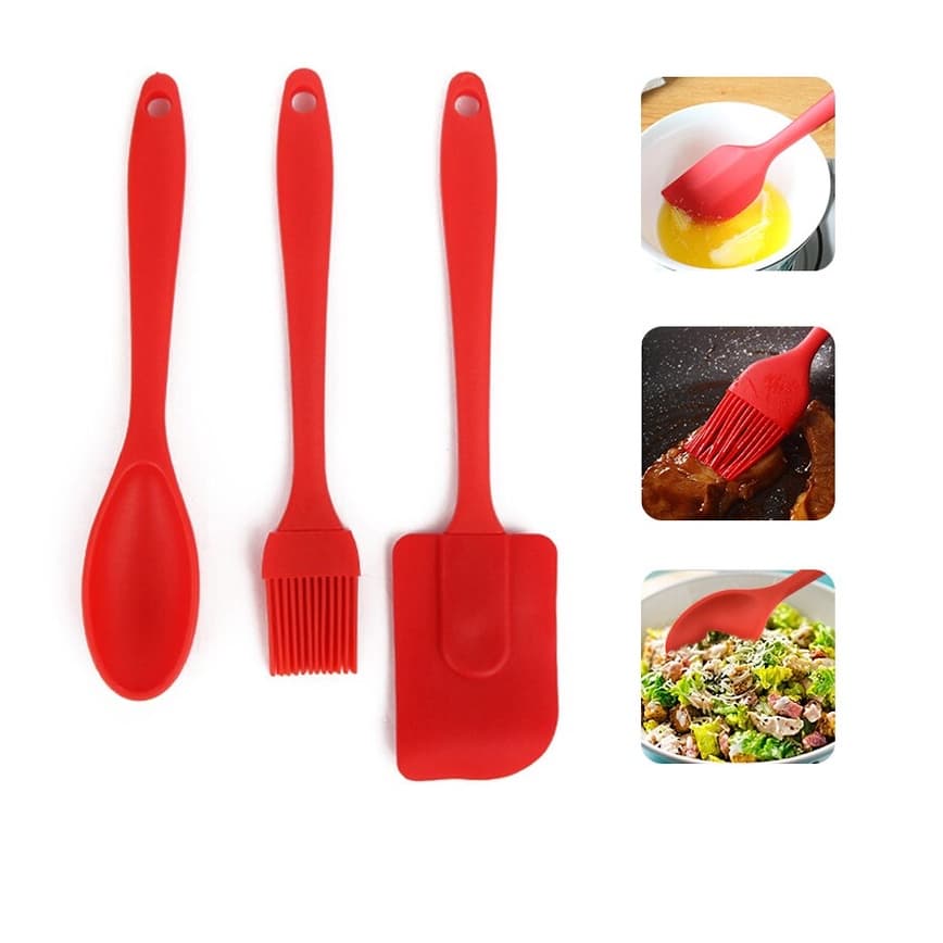 Kit Confeiteiro Culinário 3 Peças Pincel  Espátula Em Silicone Colher Utensílio de Cozinha Resistente ao Calor