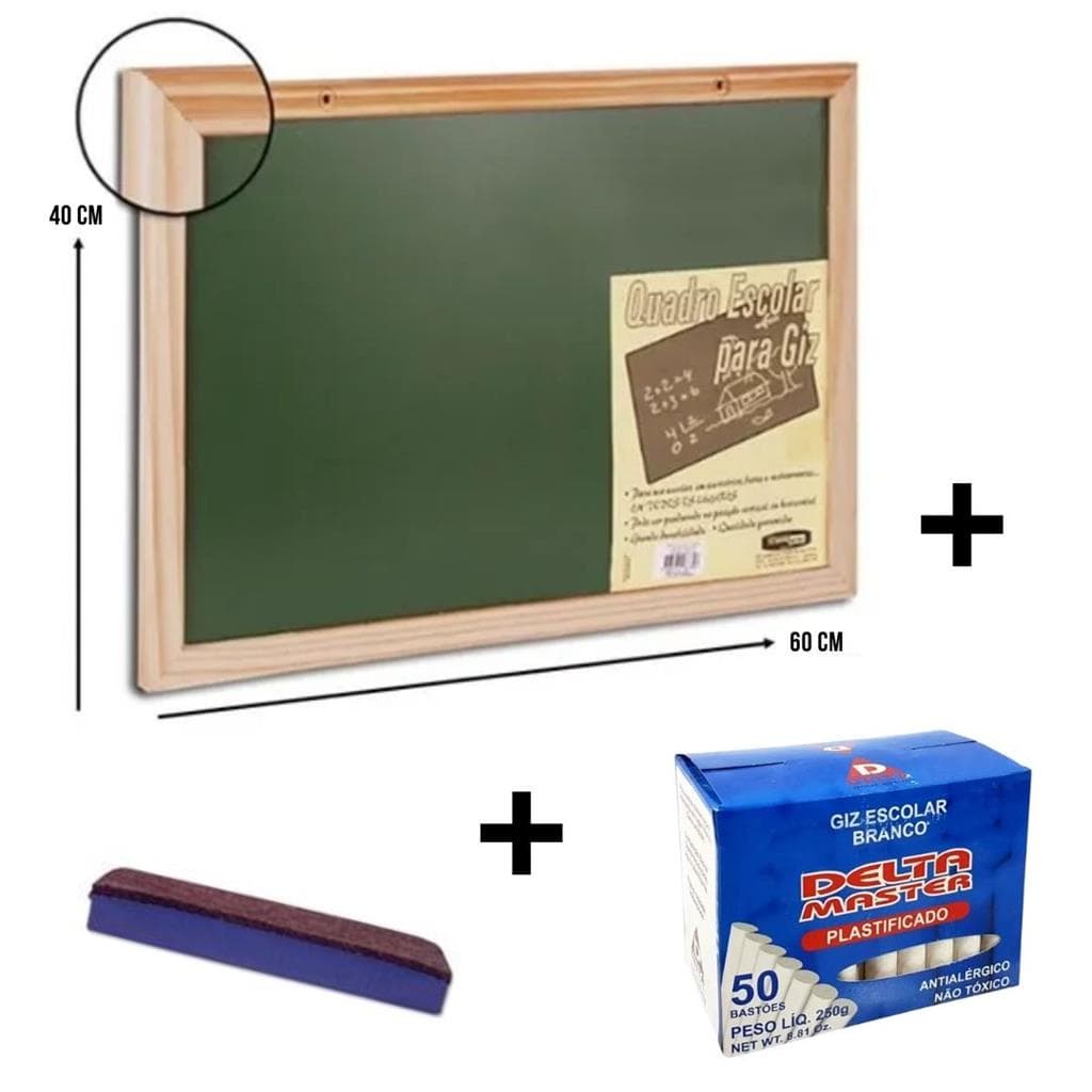 kit quadro verde lousa com Apagador E caixa com 50 Giz 60x40cm Kit Lousa