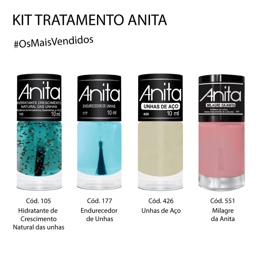 Kit Esmalte Anita Tratamento Endurecedor Hidratante Unha Aço Milagre da Anita Esmalte Vegano