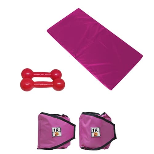 Kit Colchonete Rosa + Par de Caneleira Tornozeleira De Peso 1kgs Rosa + Par de Halter Emborrachado 1Kg Rosa