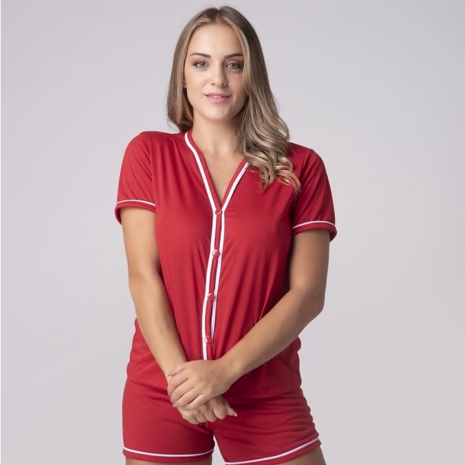 Pijama Baby Doll Conjunto Americano Blogueirinha Short Curto Aberto Botão Noite Dormir Amamentação Pós-cirúrgico 329