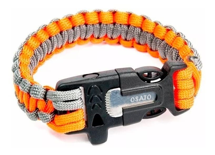 Bracelete Pulseira Com pederneira Paracord Com Apito Laranja