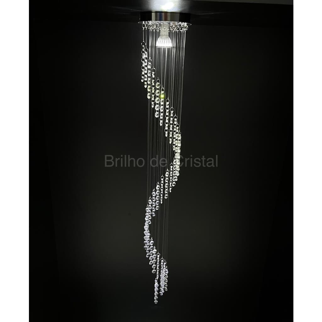 Lustre Pendente De Cascata Cristal K9 Espiral 1,2m Com LED Bivolt Luminária Escada Sala Luxo