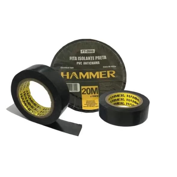Fita Isolante Antichama 20 Metros 18mm Hammer Preta Fita De PVC Borracha Adesivada Para Isolamento De Fios e Conectores