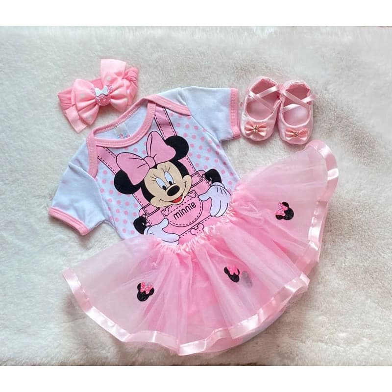 Body Temático Bebê Mêsversário Infantil Minnie Rosa