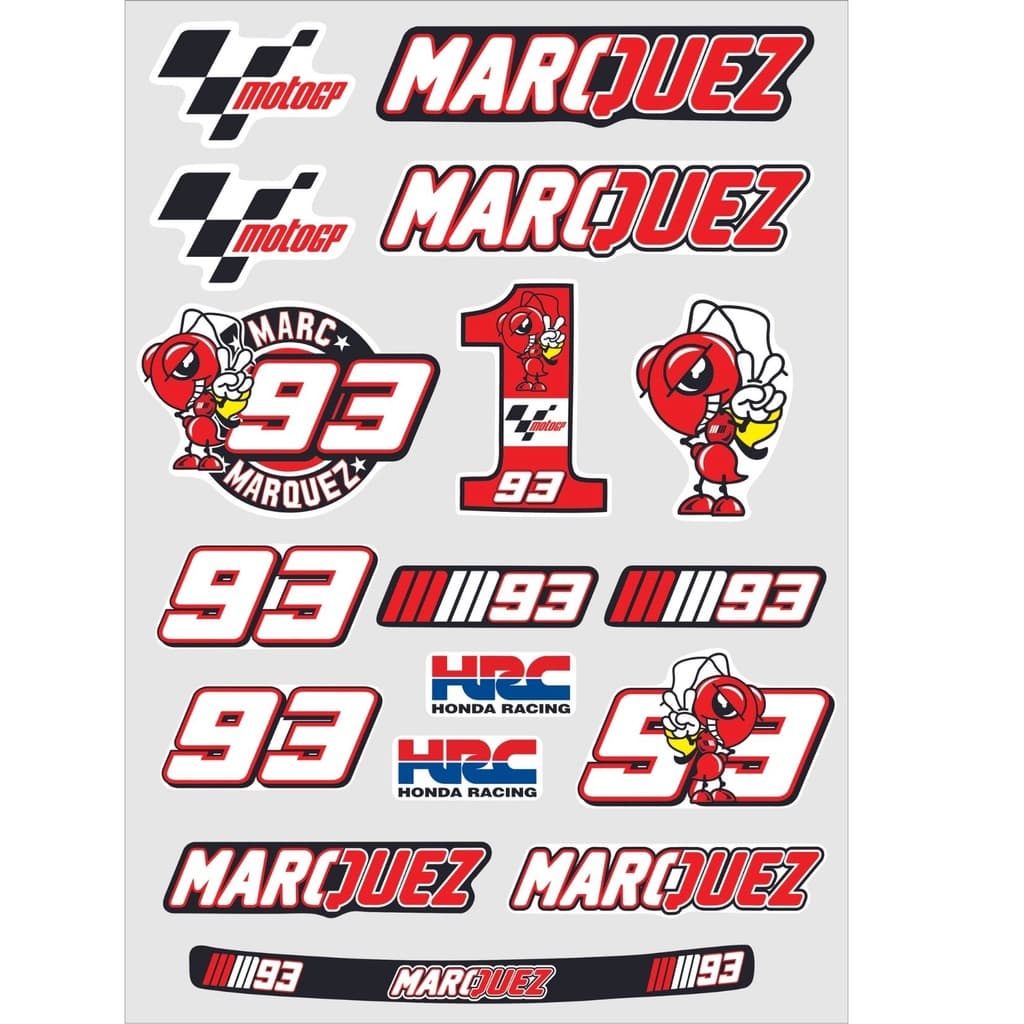 Cartela moto GP para capacete, moto e bike kit HRC 17 peças