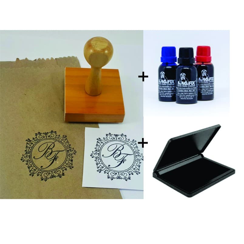 Carimbo Personalizado Ideal Para Emabalagens + Almofada Carimbeira + Tinta