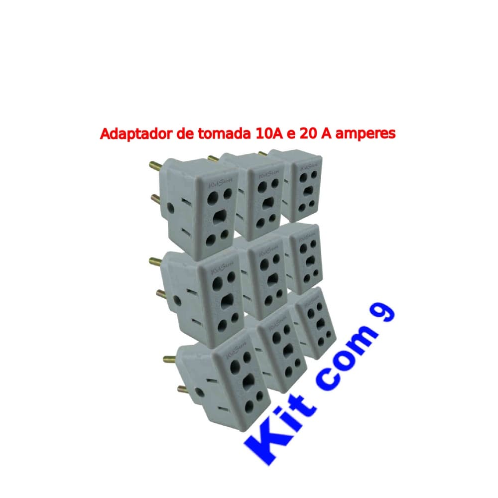 Adaptador de tomadas Universal 10A e 20A Kit 9 un